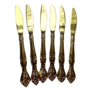 Continental Butter Knives Flatware Gold Finish Set of 6 Vintage
